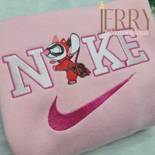 Personalized Harley Quinn Stitch Nike Embroidered Sweatshirt, Best Halloween Gift For Couple 11