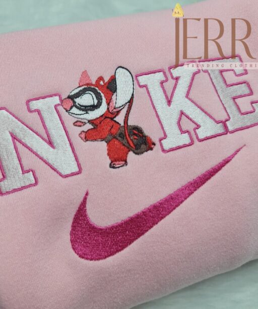 Personalized Harley Quinn Stitch Nike Embroidered Sweatshirt, Best Halloween Gift For Couple 11