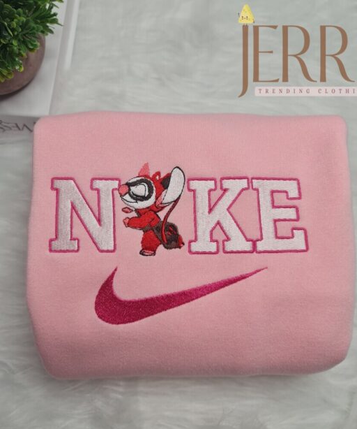 Personalized Harley Quinn Stitch Nike Embroidered Sweatshirt, Best Halloween Gift For Couple 12