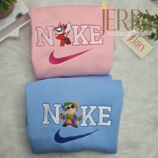 Personalized Harley Quinn Stitch Nike Embroidered Sweatshirt, Best Halloween Gift For Couple 13