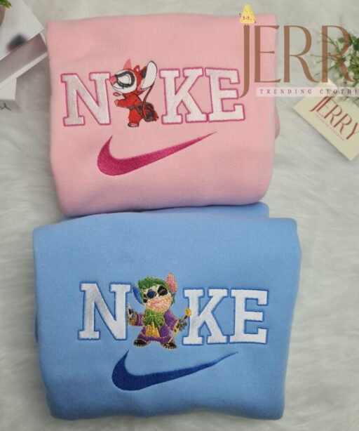 Personalized Harley Quinn Stitch Nike Embroidered Sweatshirt, Best Halloween Gift For Couple 13