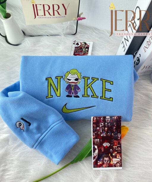 Personalized Joker Nike Embroidered Sweatshirt, Perfect Couple Gift For Halloween