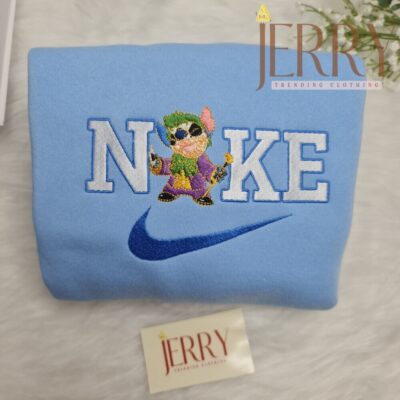 Personalized Joker Stitch Nike Embroidered Sweatshirt, Best Halloween Gift For Couple 11