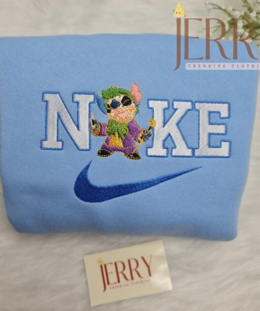 Personalized Joker Stitch Nike Embroidered Sweatshirt, Best Halloween Gift For Couple 11