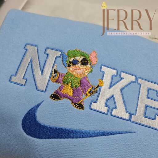 Personalized Joker Stitch Nike Embroidered Sweatshirt, Best Halloween Gift For Couple 12