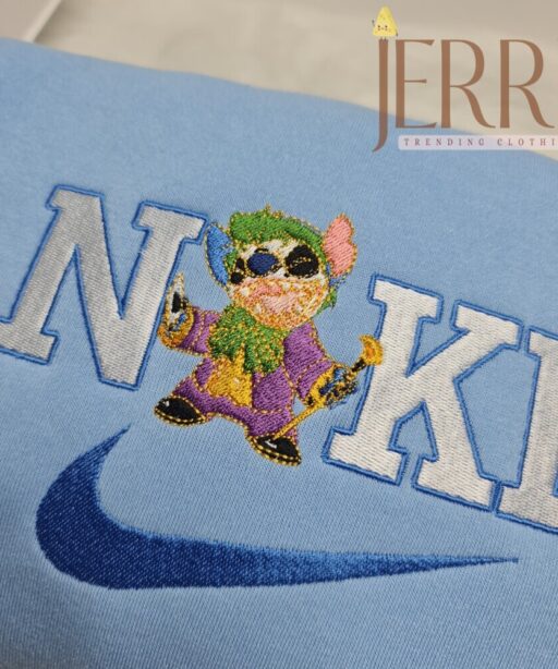 Personalized Joker Stitch Nike Embroidered Sweatshirt, Best Halloween Gift For Couple 12