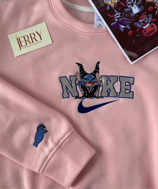 Personalized Maleficent Stitch Nike Embroidered Sweatshirt, Perfect Couple Gift For Halloween 3