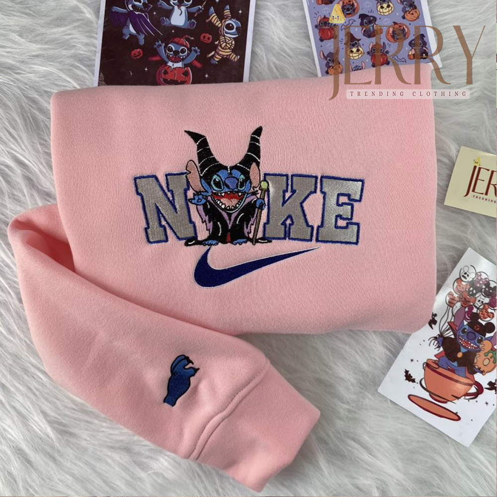 Personalized Maleficent Stitch Nike Embroidered Sweatshirt, Perfect Couple  Gift For Halloween – Jerry Clothing