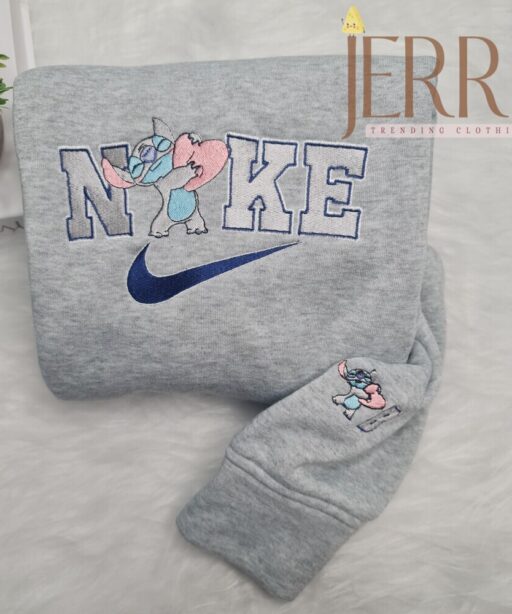 Angel Stitch Nike Embroidered Sweatshirt, Lilo & Stitch Embroidered Hoodie,  Custom Nike Logo Shirt - Small Gifts Great Love