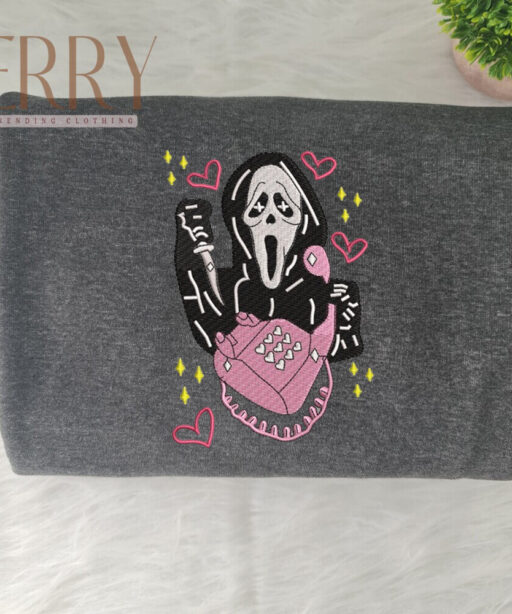 Call Me Back Scream Halloween Embroidered Sweatshirt