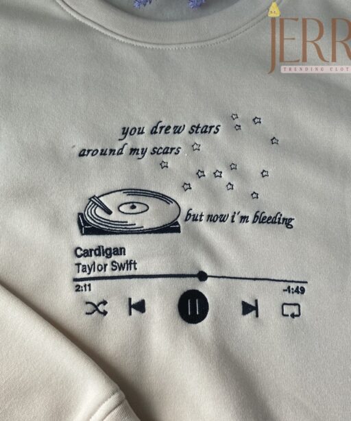 Cheap Music Song Cardigan Taylor Swift Embroidered Sweatshirt, Taylor Swift Cardigan Merch