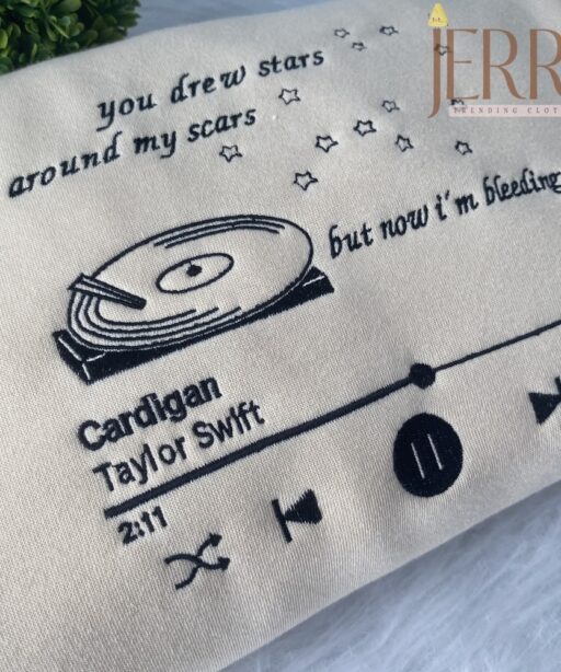 Cheap Music Song Cardigan Taylor Swift Embroidered Sweatshirt, Taylor Swift Cardigan Merch