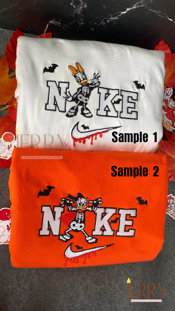 Daisy And Donald Duck Disney Matching Halloween Nike Embroidered Sweatshirts