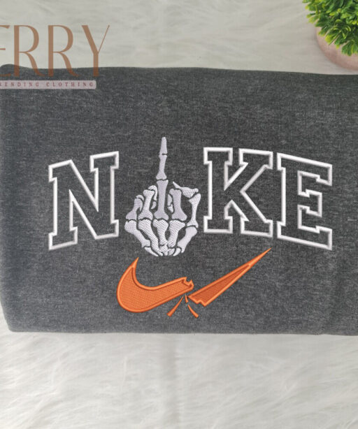 Middle Skull Finger Nike Embroidered Sweatshirt