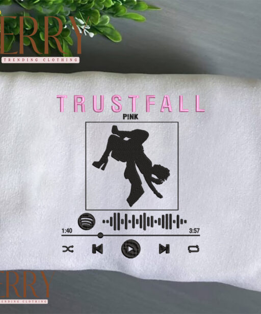 Spotify Music Song Trustfall Pink Embroidered Sweatshirt