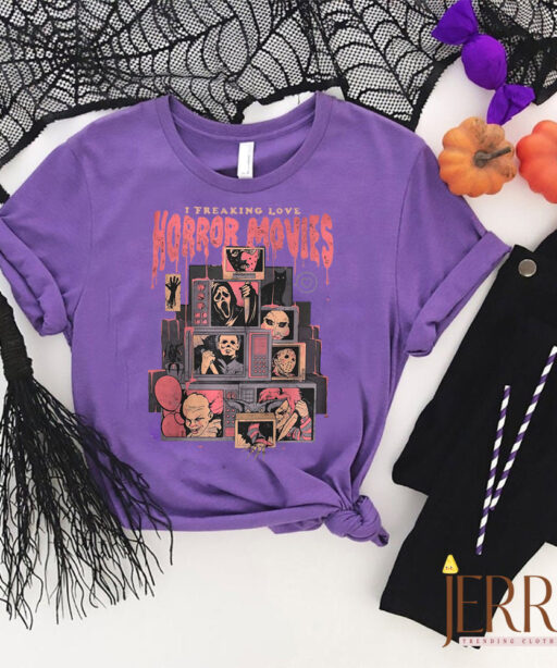 Vintage I Freaking Love Horror Movies Halloween T Shirt