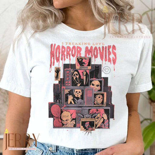 Vintage I Freaking Love Horror Movies Halloween T Shirt