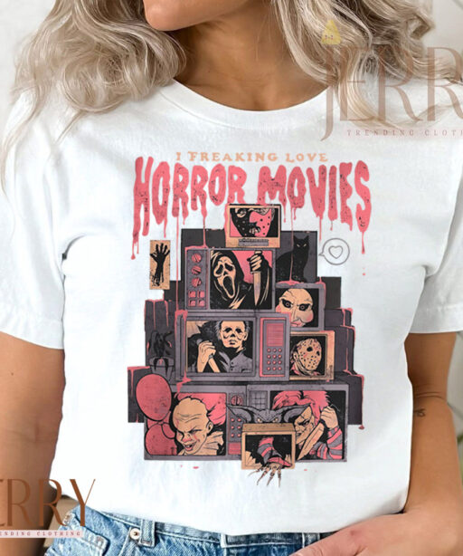 Vintage I Freaking Love Horror Movies Halloween T Shirt