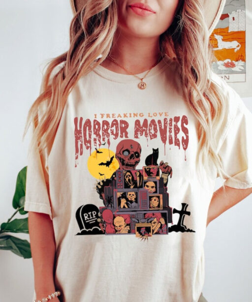 Retro Horror Night Comfort Colors Shirt, Halloween Shirt, Vintage 90s Halloween Movies, Halloween Sweatshirt, Horror Movies Characters Shirt