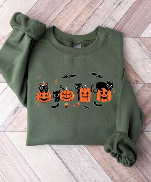 Black Cat Pumpkin Halloween Shirt, Black Cat Sweatshirt, Ghost Shirt,Cool Halloween Cat Shirt, Cat Lover Shirt,Black Cat Shirt,Spooky Season