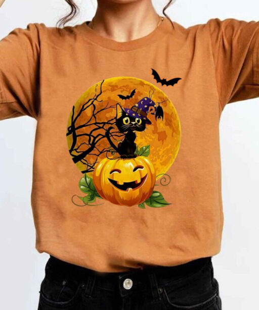 Black Cat With Pumpkin Halloween Shirt, Black Cat Halloween Shirt, Black Cat Vintage Halloween Shirt, Spooky Season Shirt, Fall Sweatshirt