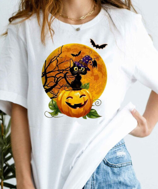 Black Cat With Pumpkin Halloween Shirt, Black Cat Halloween Shirt, Black Cat Vintage Halloween Shirt, Spooky Season Shirt, Fall Sweatshirt