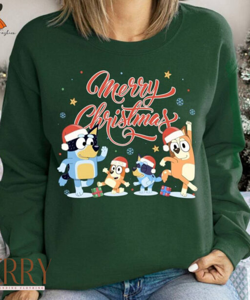 Bluey Family Merry Christmas Sweatshirt | Blue Dog Christmas Shirt | Bluey Christmas T-Shirt | Bluey Christmas Tee | Family Bluey Xmas Shirt