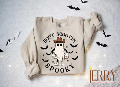 Boot Scootin Spooky Sweatshirt and Hoodie,Halloween Cowboy Ghost Sweatshirt, Western Halloween Sweatshirt, Cute Spooky, Halloween Gift