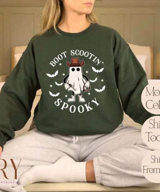 Boot Scootin Spooky Sweatshirt and Hoodie,Halloween Cowboy Ghost Sweatshirt, Western Halloween Sweatshirt, Cute Spooky, Halloween Gift