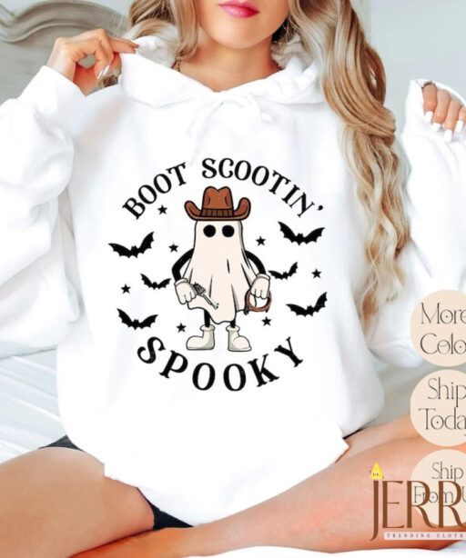 Boot Scootin Spooky Sweatshirt and Hoodie,Halloween Cowboy Ghost Sweatshirt, Western Halloween Sweatshirt, Cute Spooky, Halloween Gift