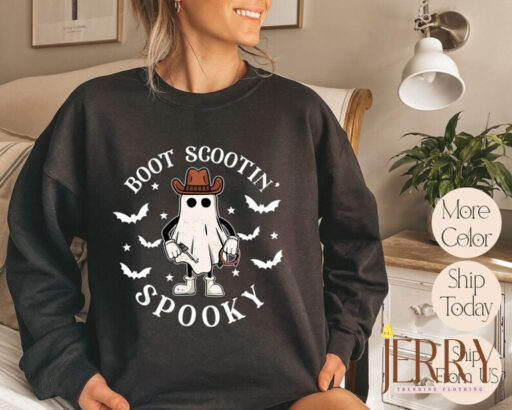 Boot Scootin Spooky Sweatshirt and Hoodie,Halloween Cowboy Ghost Sweatshirt, Western Halloween Sweatshirt, Cute Spooky, Halloween Gift