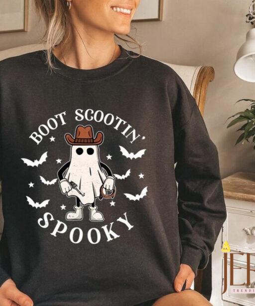 Boot Scootin Spooky Sweatshirt and Hoodie,Halloween Cowboy Ghost Sweatshirt, Western Halloween Sweatshirt, Cute Spooky, Halloween Gift