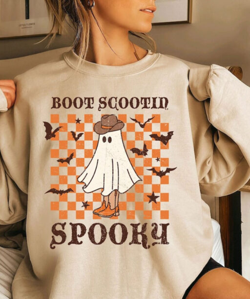 Boot Scootin Spooky Sweatshirt and Hoodie, Halloween Shirt ,Cowboy Ghost Shirt, Western Halloween Shirt, Cute Spooky Shirt, Halloween Gift