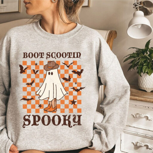 Boot Scootin Spooky Sweatshirt and Hoodie, Halloween Shirt ,Cowboy Ghost Shirt, Western Halloween Shirt, Cute Spooky Shirt, Halloween Gift