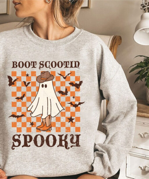 Boot Scootin Spooky Sweatshirt and Hoodie, Halloween Shirt ,Cowboy Ghost Shirt, Western Halloween Shirt, Cute Spooky Shirt, Halloween Gift