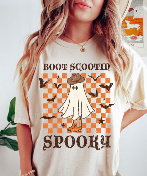 Boot Scootin Spooky Sweatshirt and Hoodie, Halloween Shirt ,Cowboy Ghost Shirt, Western Halloween Shirt, Cute Spooky Shirt, Halloween Gift