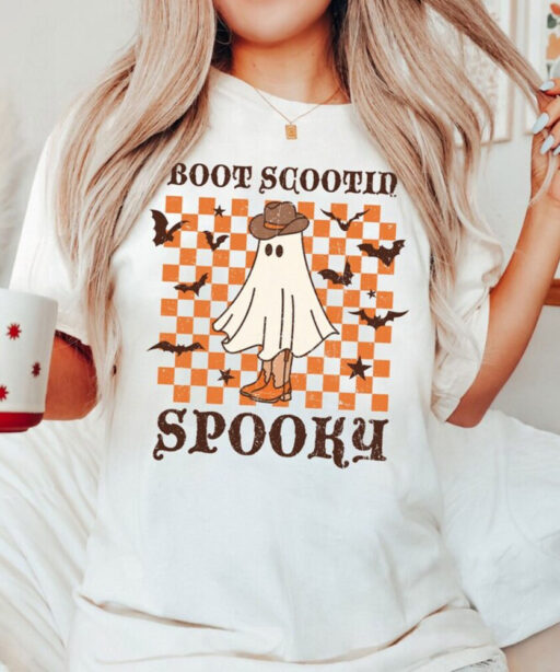 Boot Scootin Spooky Sweatshirt and Hoodie, Halloween Shirt ,Cowboy Ghost Shirt, Western Halloween Shirt, Cute Spooky Shirt, Halloween Gift