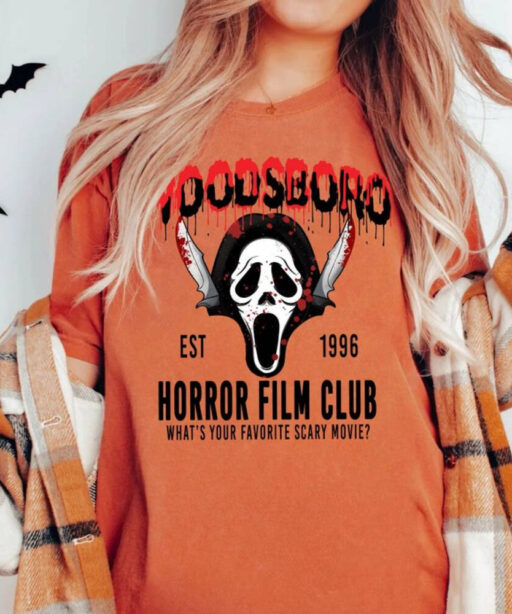 Comfort Colors Woodsboro Horror Club Shirt, Horror Film Club Shirt, Scary Halloween Shirt, Spooky Season Shirt, Scream Ghost Shirt