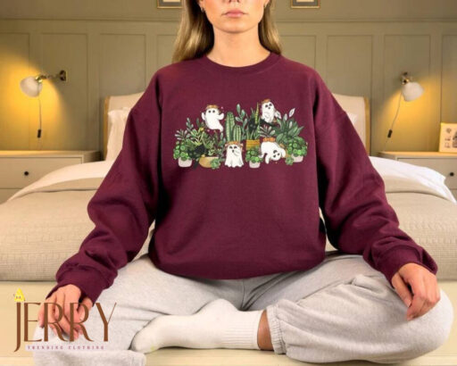 Cat Ghost Plant Lady Sweatshirt, Halloween Plants Crewneck, Plant Lover Gift, Halloween Mom Cat Sweater, Spooky Gardener Hoodie, Black Cat