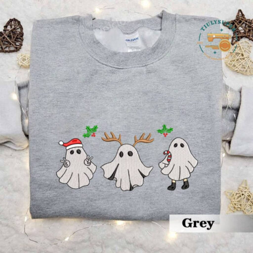 Christmas Reindeer Spooky Season Embroidered Sweater, Embroidered Christmas Season Spooky Sweatshirt, Spooky Embroidered Sweatshirt