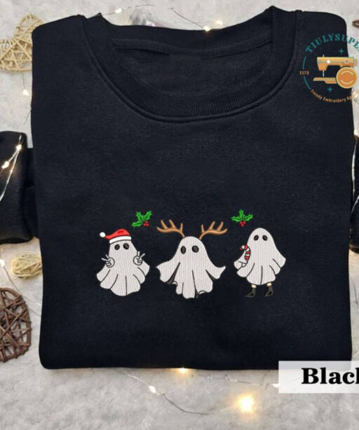 Christmas Reindeer Spooky Season Embroidered Sweater, Embroidered Christmas Season Spooky Sweatshirt, Spooky Embroidered Sweatshirt