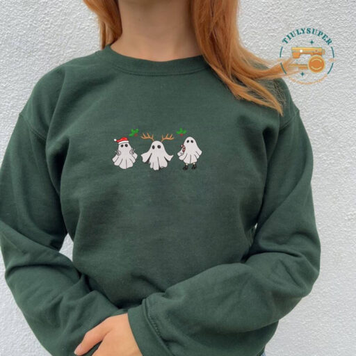 Christmas Reindeer Spooky Season Embroidered Sweater, Embroidered Christmas Season Spooky Sweatshirt, Spooky Embroidered Sweatshirt
