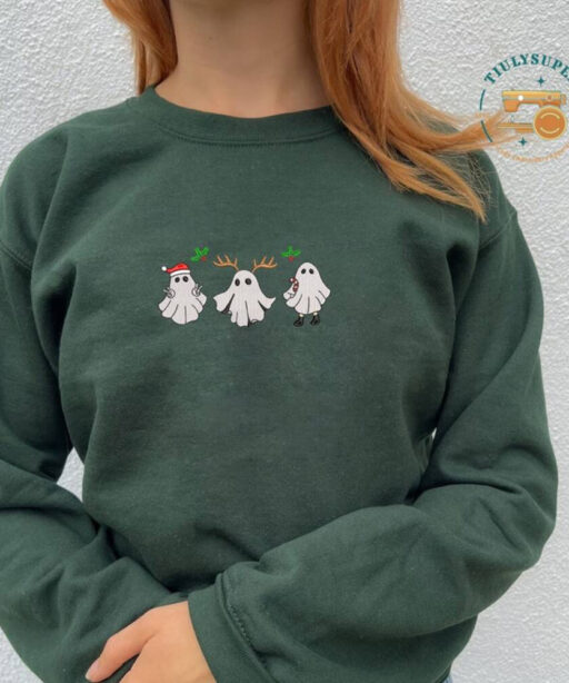 Christmas Reindeer Spooky Season Embroidered Sweater, Embroidered Christmas Season Spooky Sweatshirt, Spooky Embroidered Sweatshirt