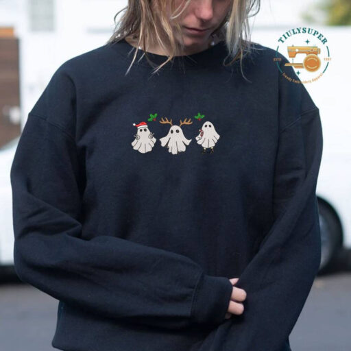 Christmas Reindeer Spooky Season Embroidered Sweater, Embroidered Christmas Season Spooky Sweatshirt, Spooky Embroidered Sweatshirt