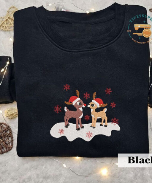 Christmas Rudolph and Clarice Embroidered Sweatshirt, Christmas Crewneck Sweatshirt, Great Custom Gift, Classic Christmas TV Movie
