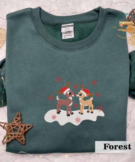 Christmas Rudolph and Clarice Embroidered Sweatshirt, Christmas Crewneck Sweatshirt, Great Custom Gift, Classic Christmas TV Movie