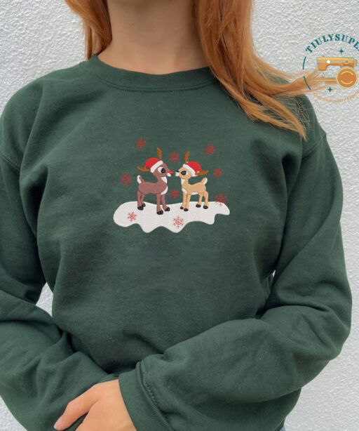 Christmas Rudolph and Clarice Embroidered Sweatshirt, Christmas Crewneck Sweatshirt, Great Custom Gift, Classic Christmas TV Movie