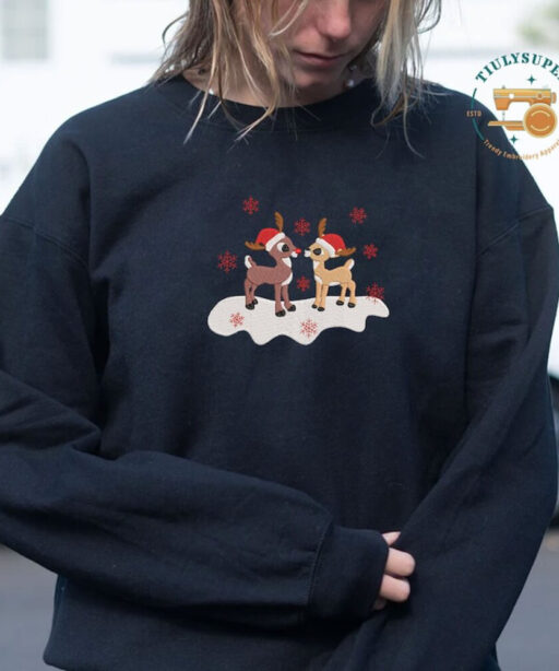 Christmas Rudolph and Clarice Embroidered Sweatshirt, Christmas Crewneck Sweatshirt, Great Custom Gift, Classic Christmas TV Movie