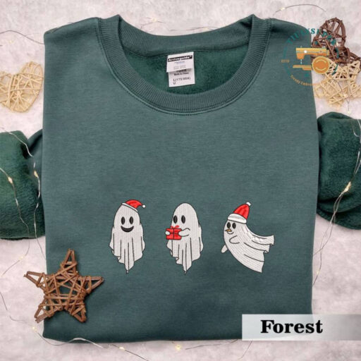 Christmas Spooky Season Embroidered Sweater, Embroidered Christmas Season Spooky Sweatshirt, Ghost Embroidered Shirt, Spooky Embroidered