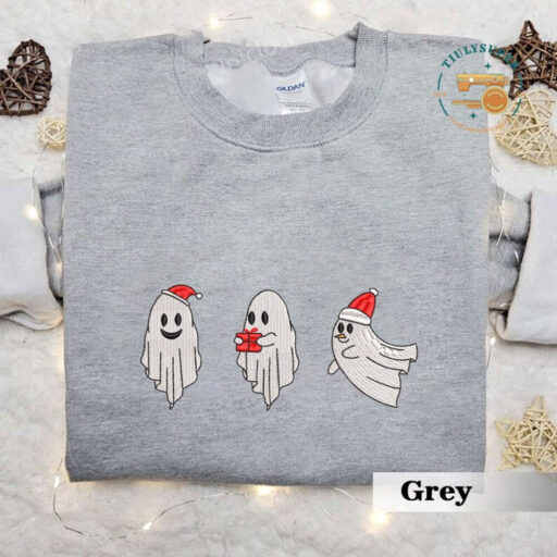 Christmas Spooky Season Embroidered Sweater, Embroidered Christmas Season Spooky Sweatshirt, Ghost Embroidered Shirt, Spooky Embroidered